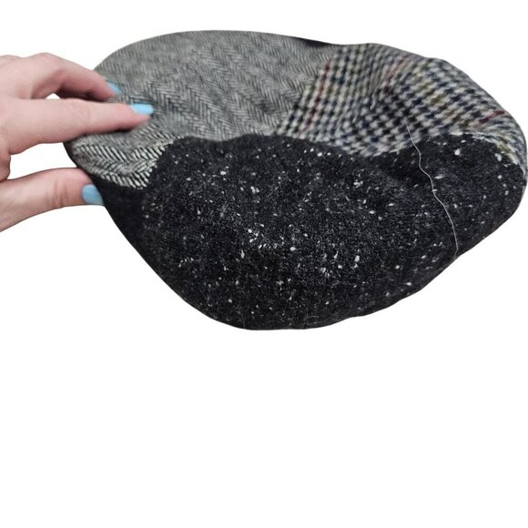 Patchwork Flat Cap M/L Wool Blend‎ Herringbone Houndstooth Design Newsboy Retro - Picture 4 of 10